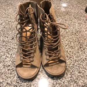 Open toe lace up booties